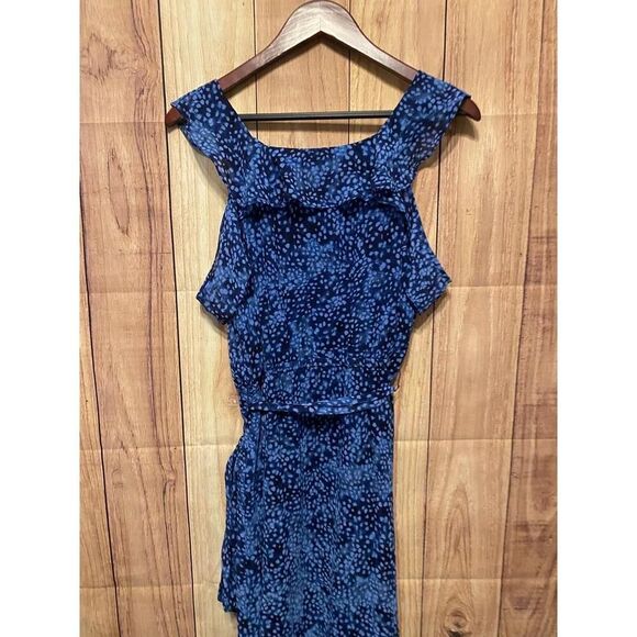 HALSTON XL Cobalt Blue Ruffled Cold-Shoulder Maxi Dress Flowy Carmen sleeves - Picture 3 of 9